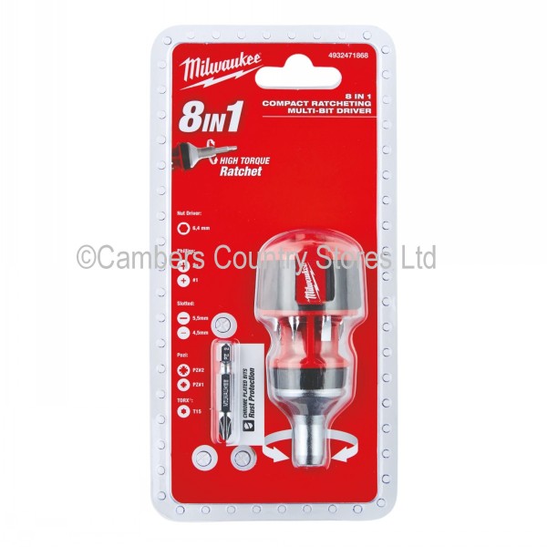 Milwaukee 8 in 1 Compact Racheting MultiBit Driver Cambers Country Store